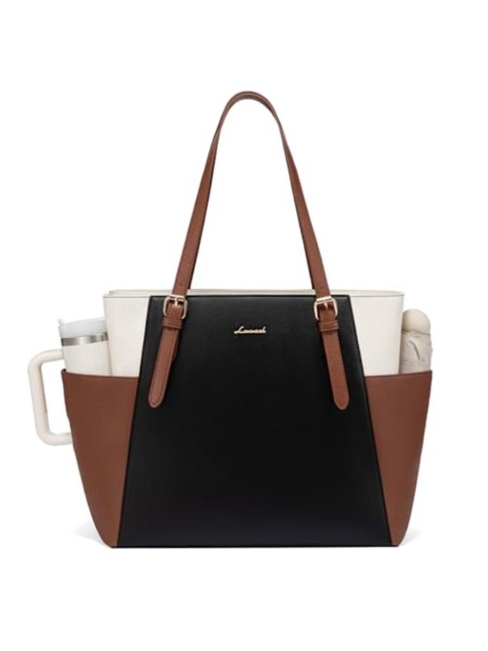 Leather Laptop Tote Bag Women 15.6 Work Briefcase Cup Holder Commuter Bag